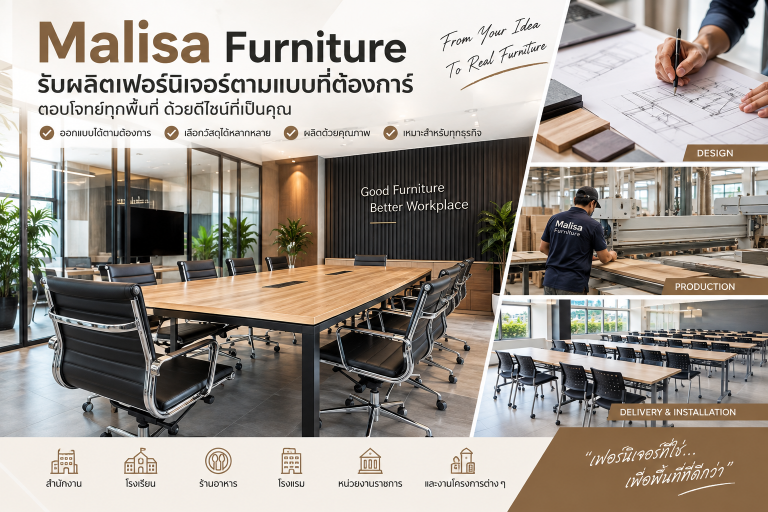 Malisa Furniture รับผลิตเฟอร์นิเจอร์ตามแบบที่ต้องการ ตอบโจทย์ทุกพื้นที่